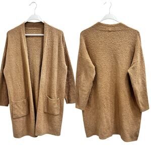 Eileen Fisher Tan Organic Cotton Boucle Long Cardigan Coastal Cozycore Fall Work